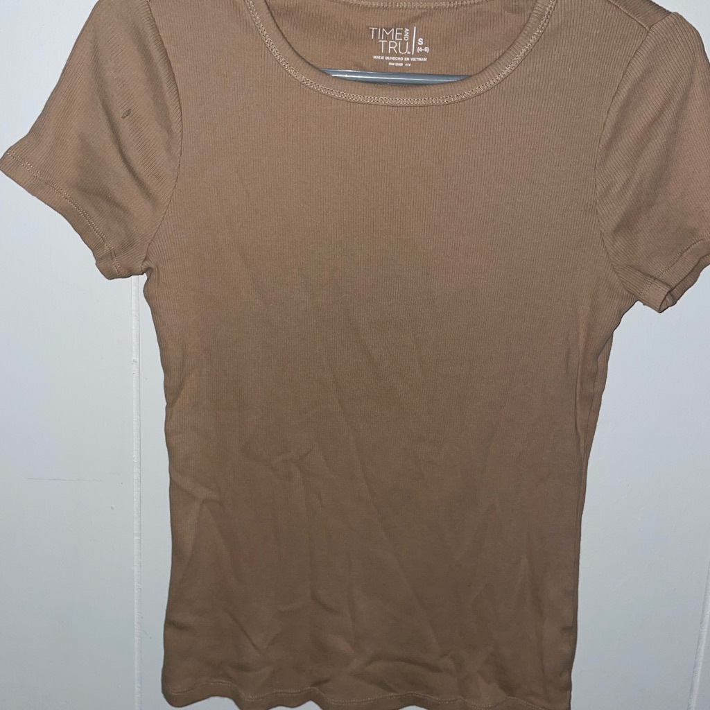 Time And Tru Brown Fitted Crew Neck Tee